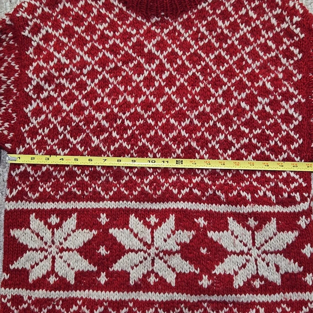 VINTAGE Red Snowflake Pattern Wool Sweater - Picture 5 of 13